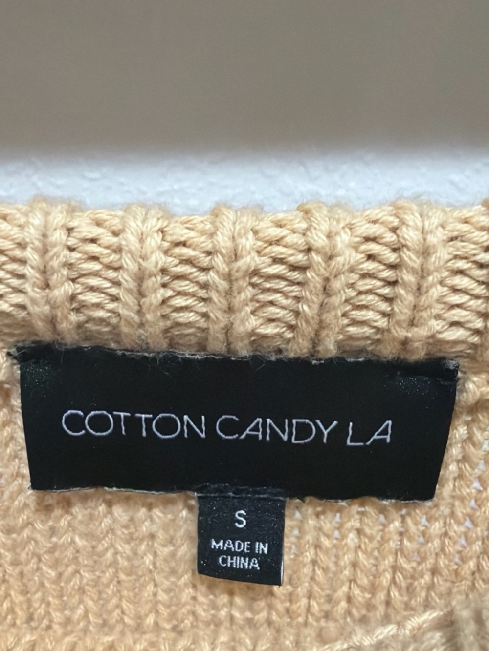 Cotton Candy LA Women's Tan Crewneck Knit Sweater
